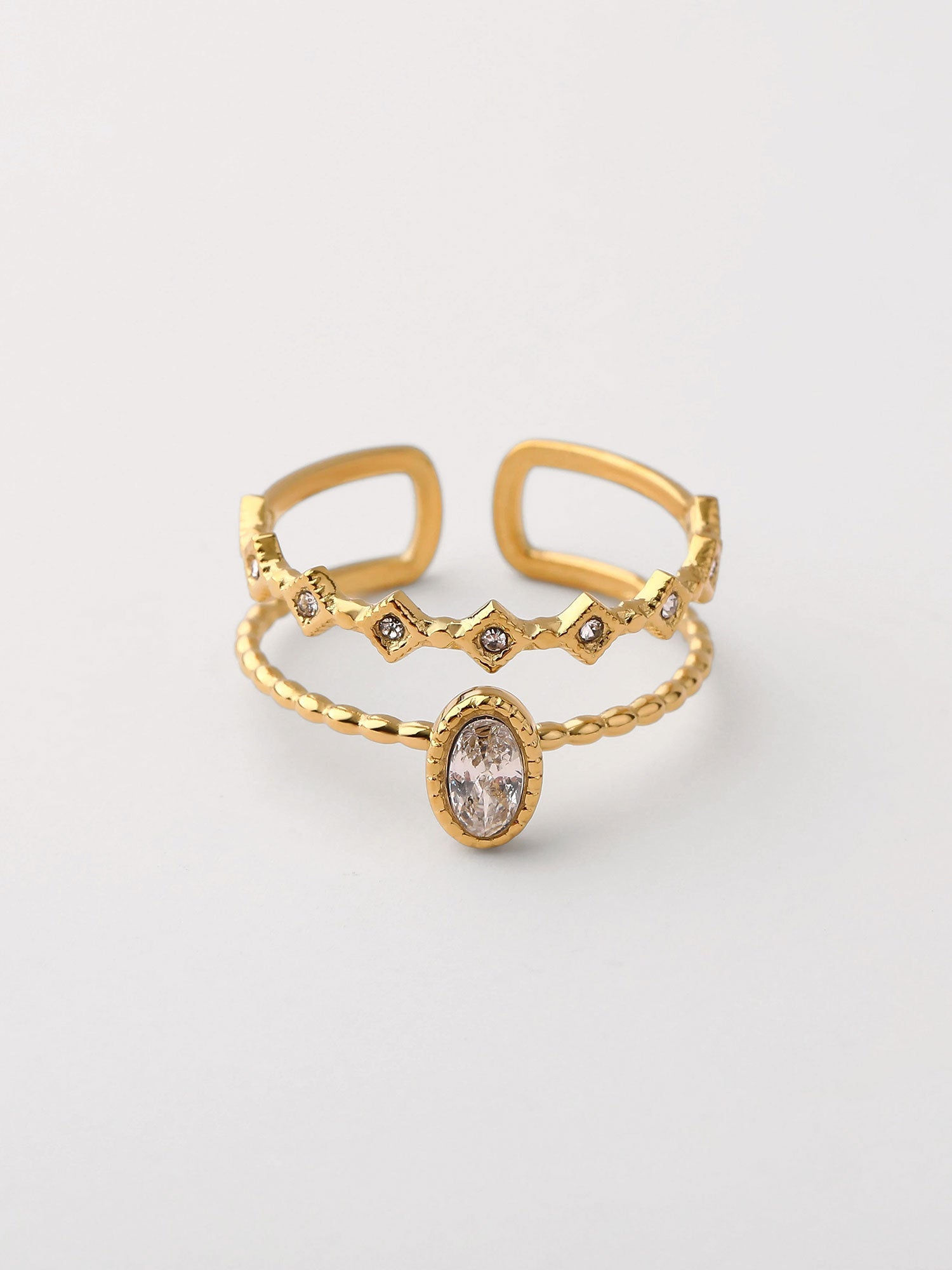 Anillo abierto doble zirconias Dorado