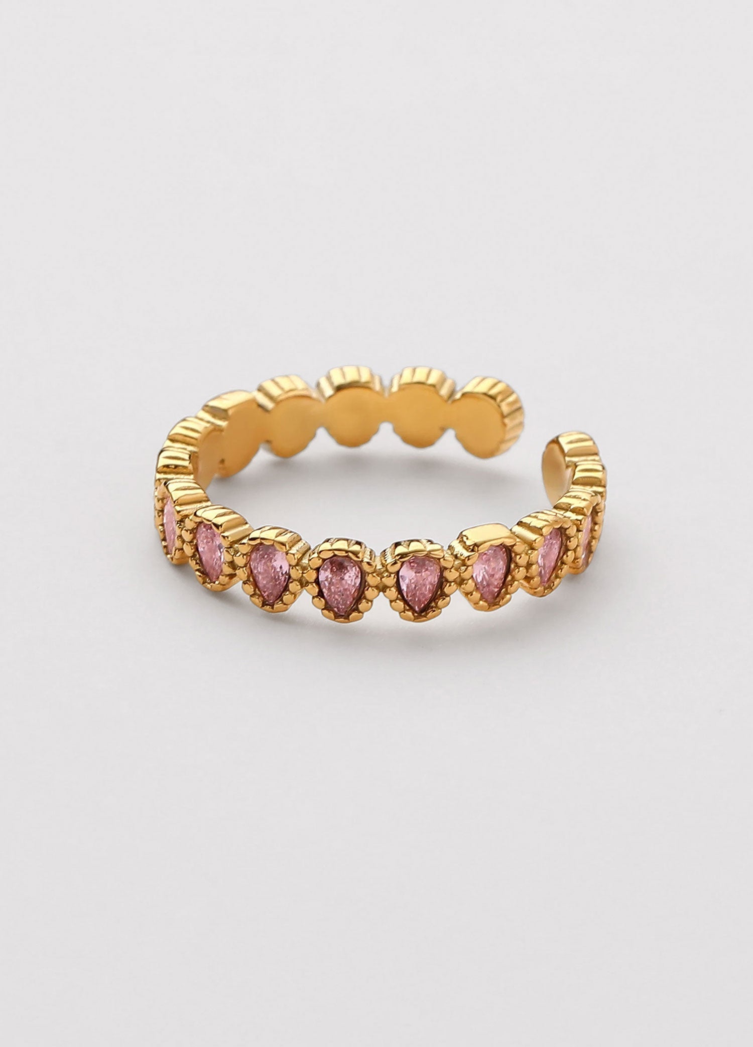 Anillo ajustable Sola zirconias rosas dorado