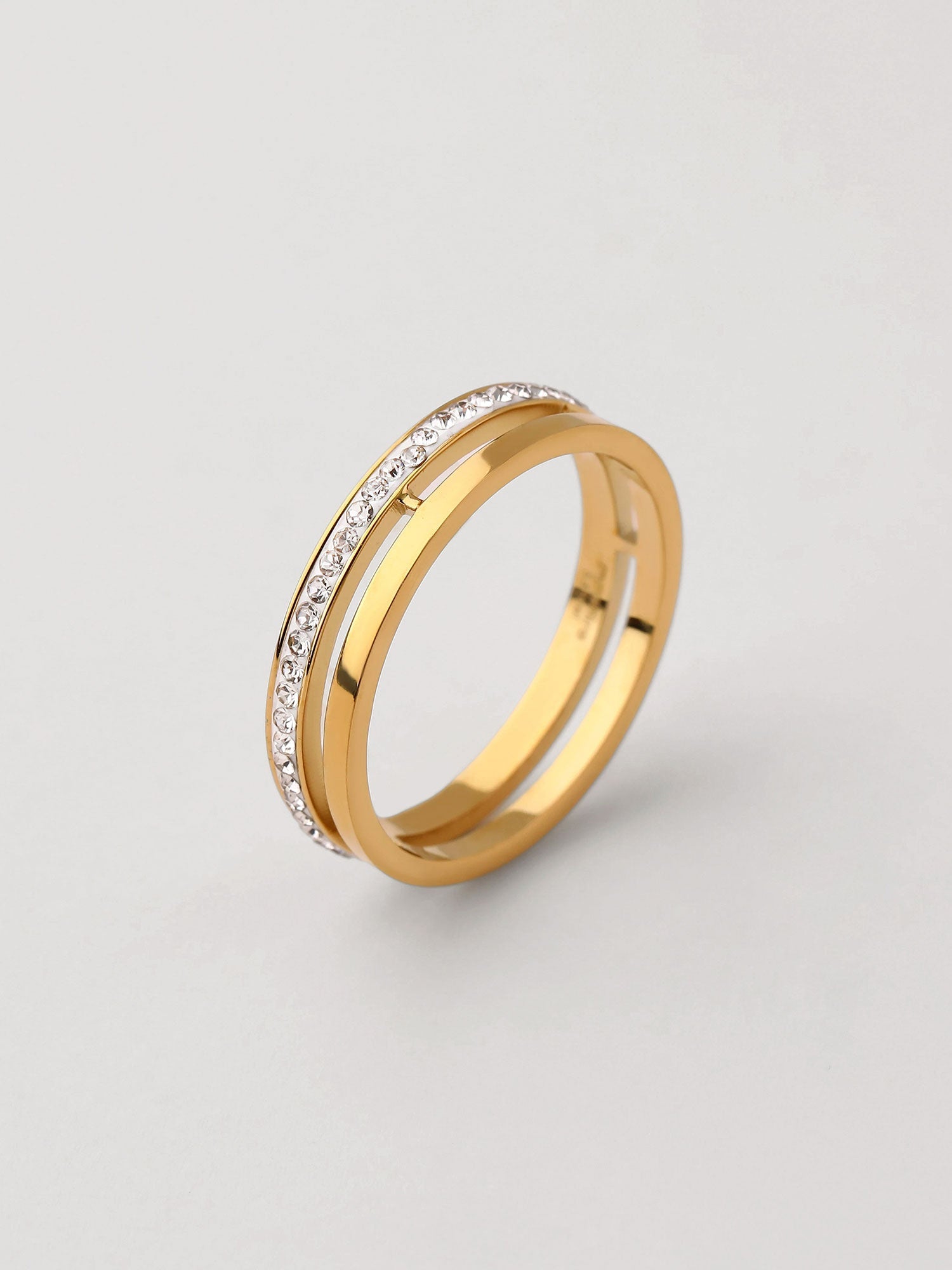 Anillo doble con zirconias Dorado