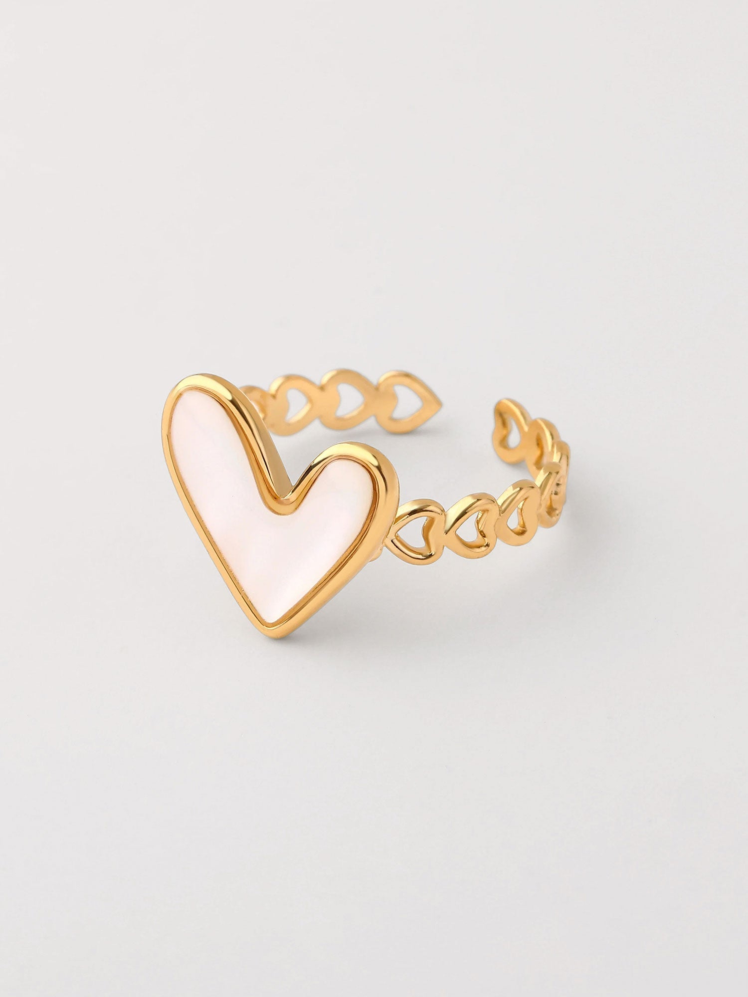 Anillo cadena corazón con nácar Dorado