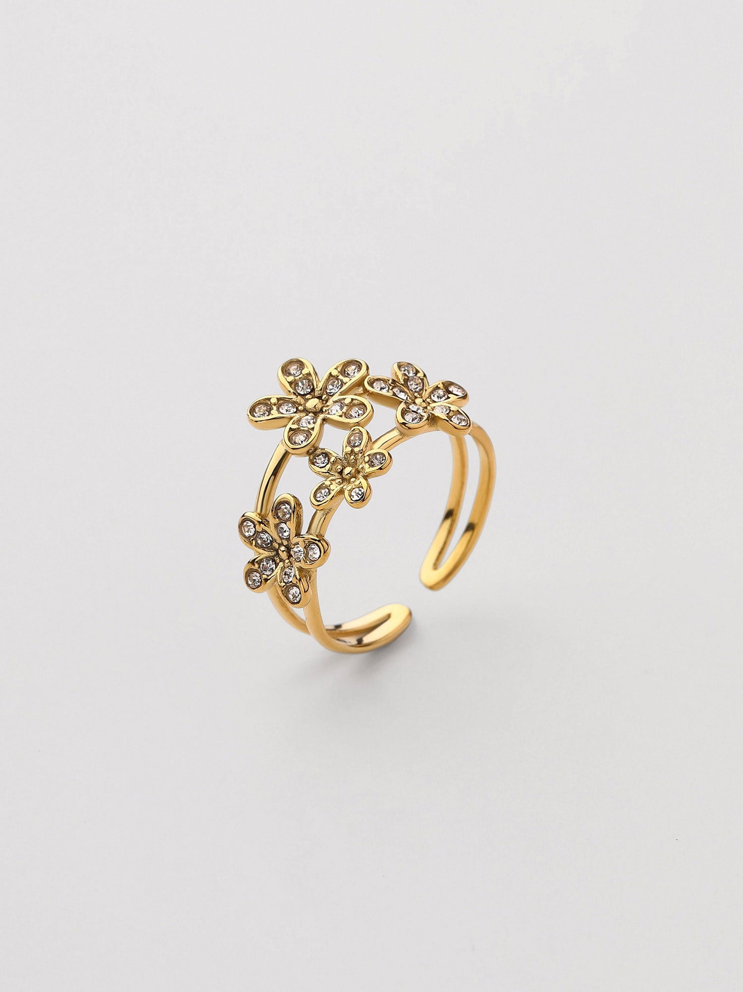 Anillo Ajustable Qira Zirconia Dorado Elegante