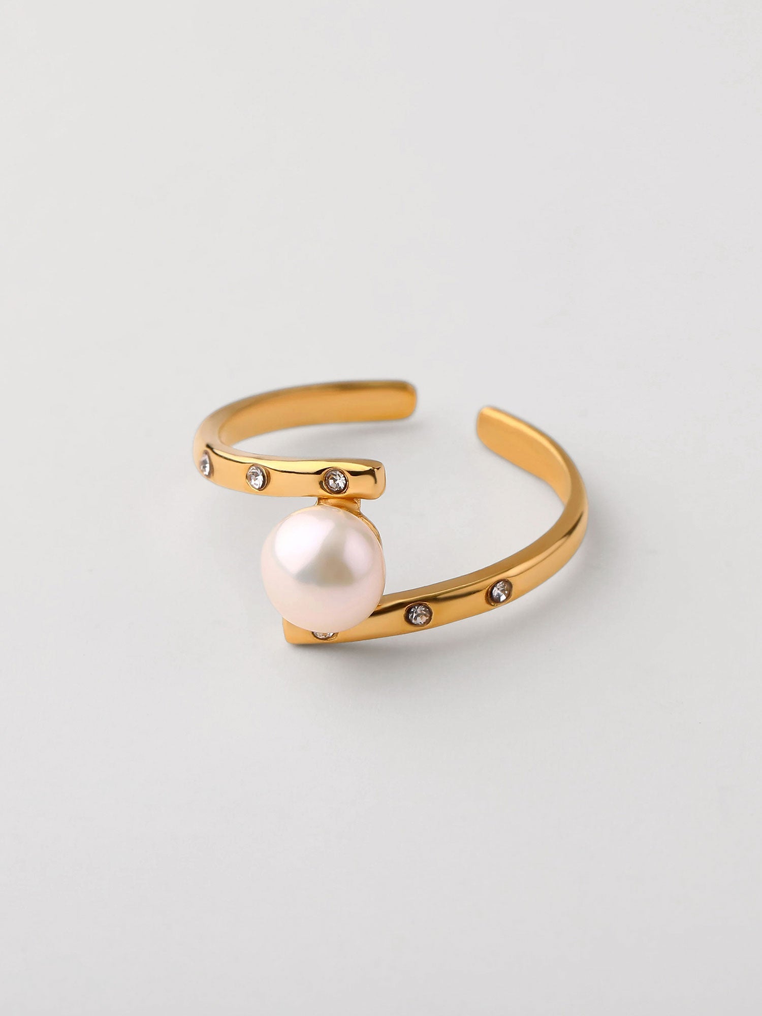 Anillo abierto perla con zirconia Dorado