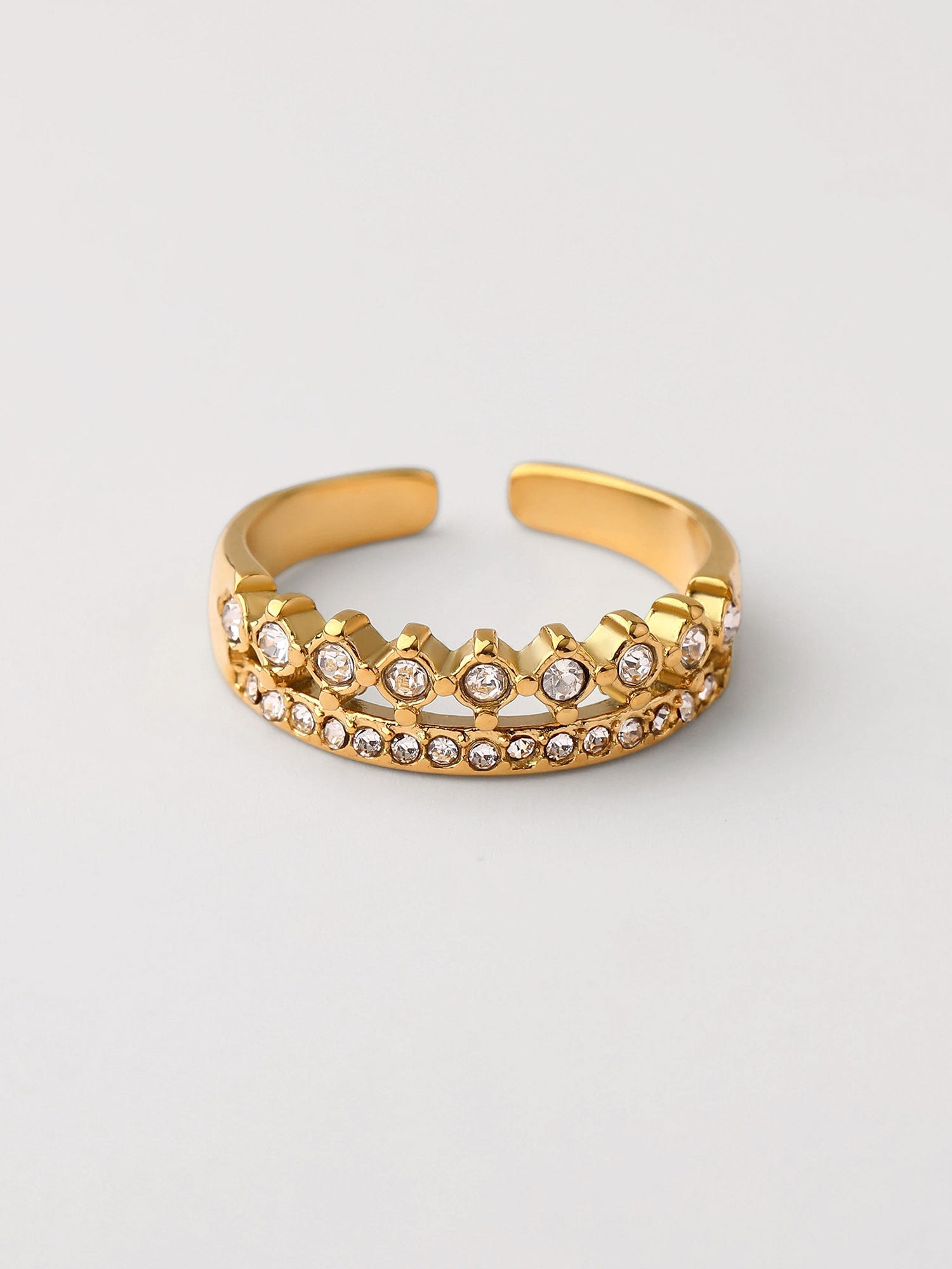 Anillo doble zirconias finas y gruesas Dorado