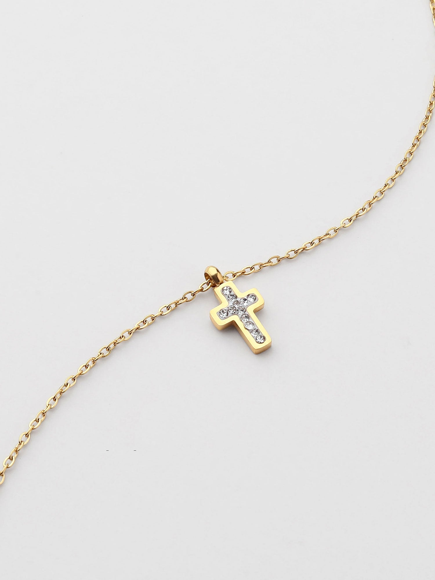 Collar Cruz Zirconitas Blancas Dorado
