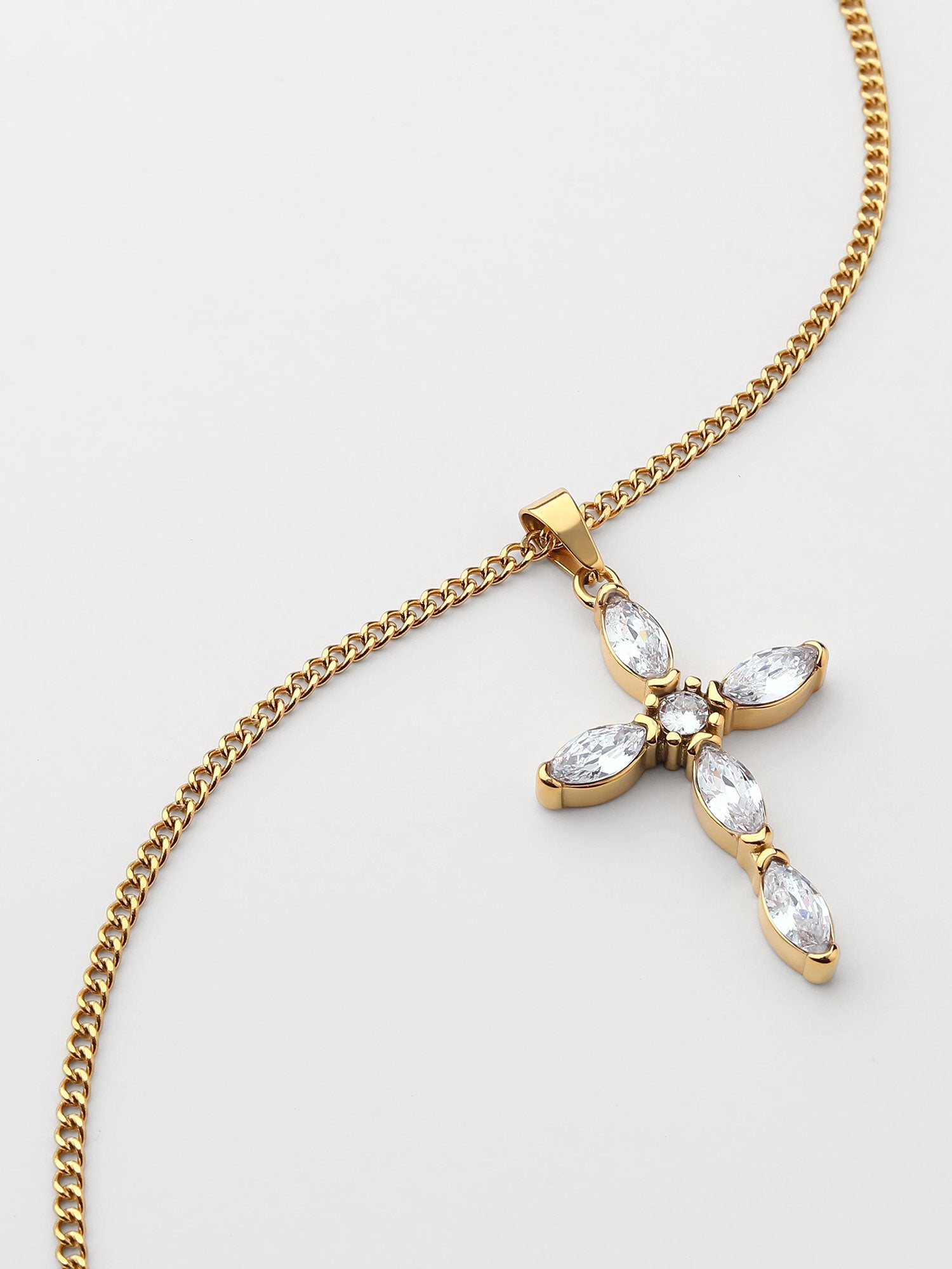 Collar Cruz Dorado Zirconias Fino