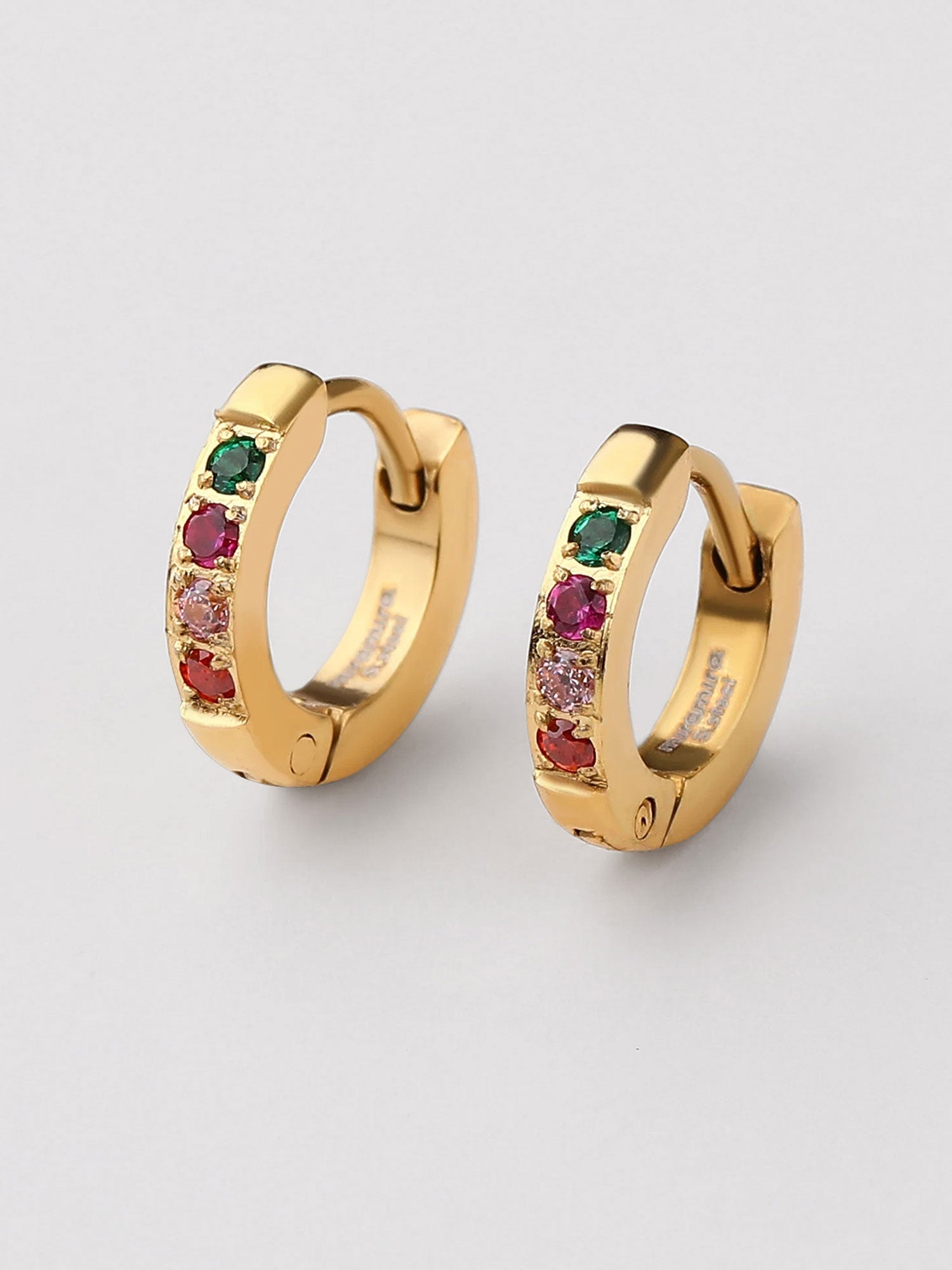 Pendientes aro Ella dorados zirconias multicolor
