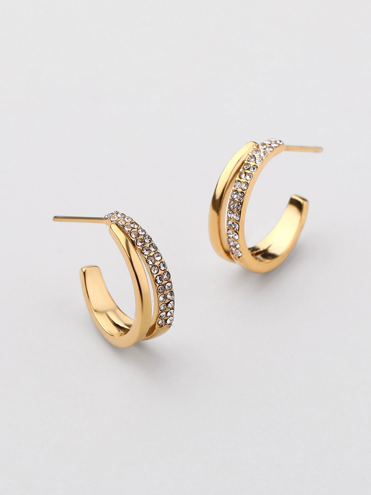 Pendientes aro doble con zirconias dorados