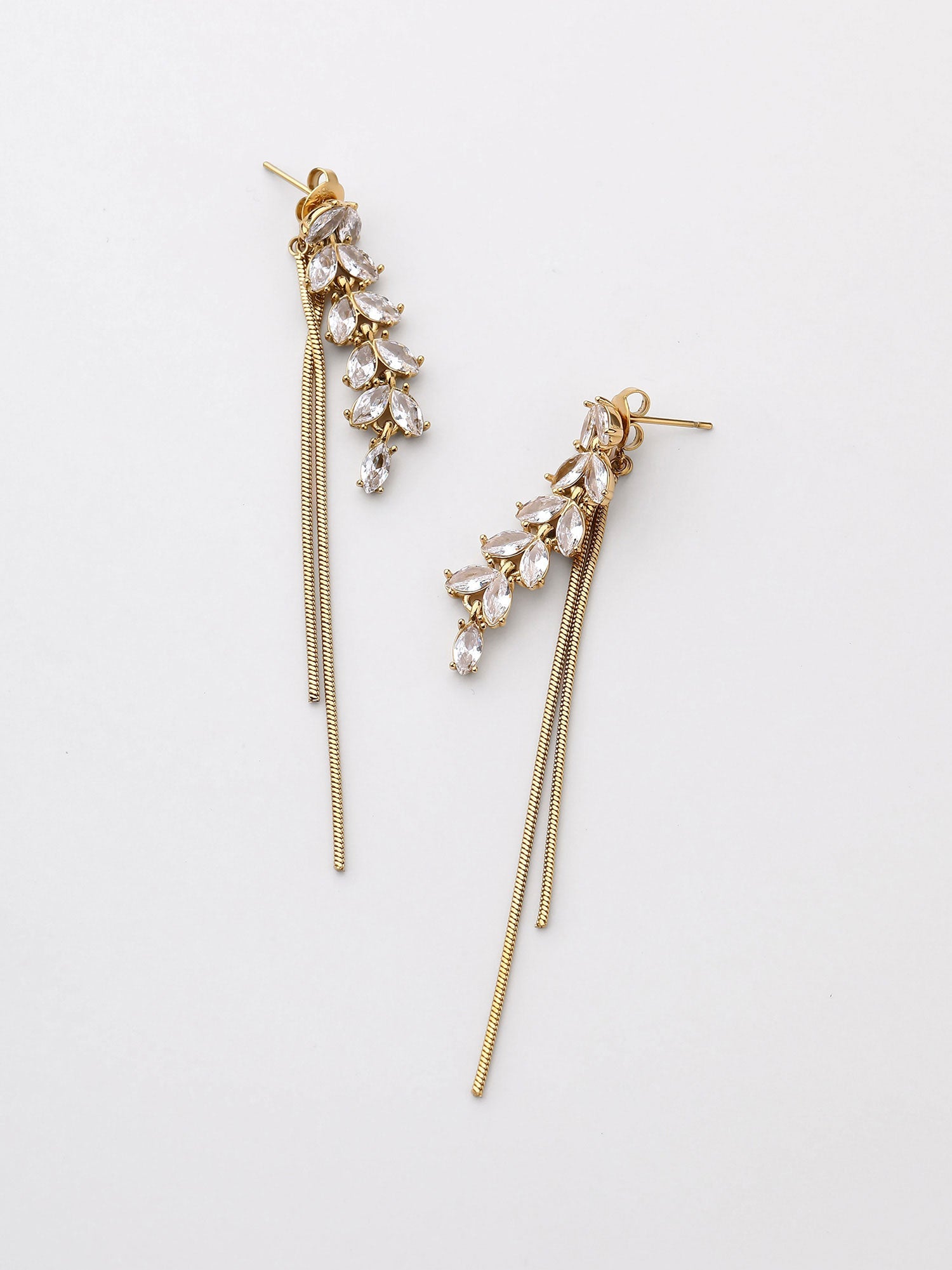 Pendientes Colgantes Rama Zirconia Tirsa Dorado