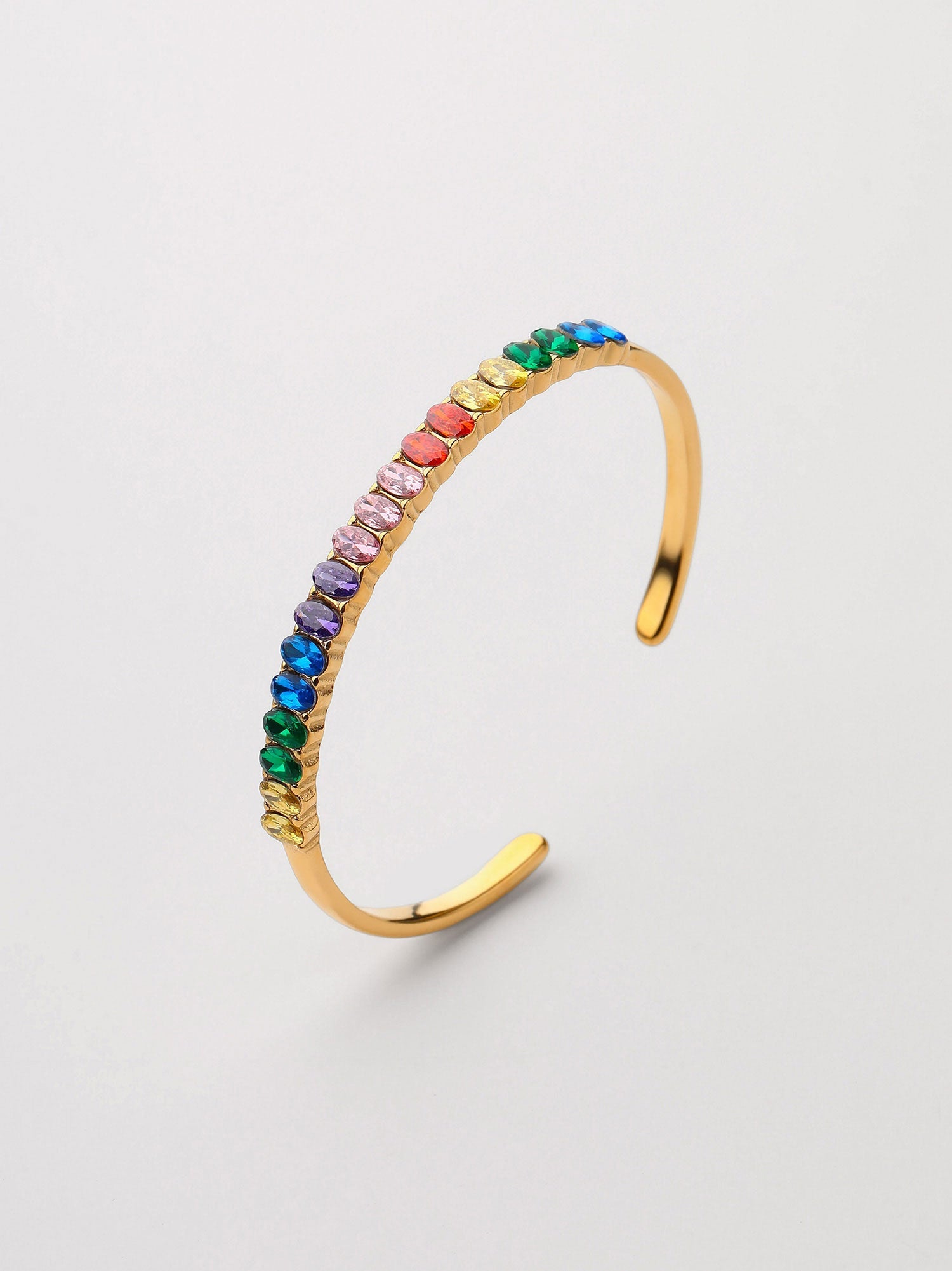 Brazaletes Aelora Zirconias Multicolor Abierto Dorado